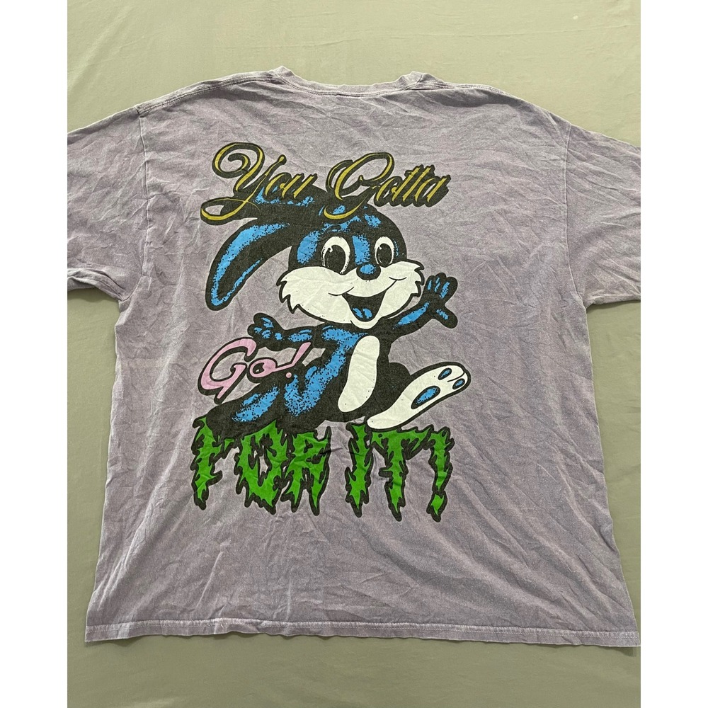 Urban Outfitters Go For It Bunny Graphic T-Shirt Faded Purple Mens Large